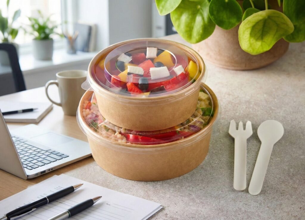 再生塑膠做的餐盒蓋，可以拿來當作沙拉碗。