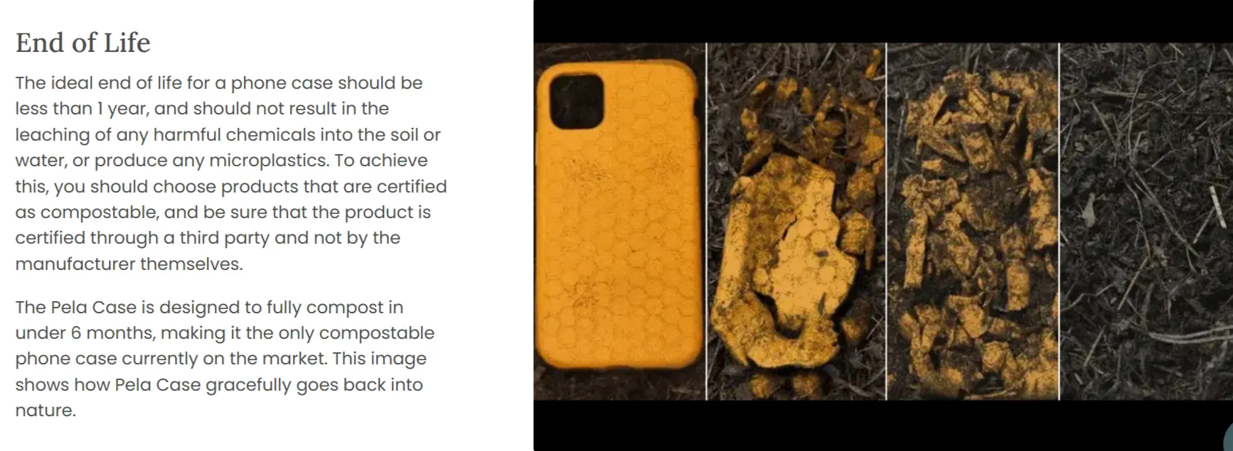 運用植纖材料製作的手機殼，經過測試，確實可在1年內分解回歸自然