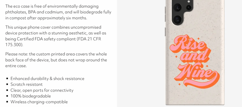 有一個漂亮的手機殼，使用100%可生物降解的環保材質，像是植纖材料這類。